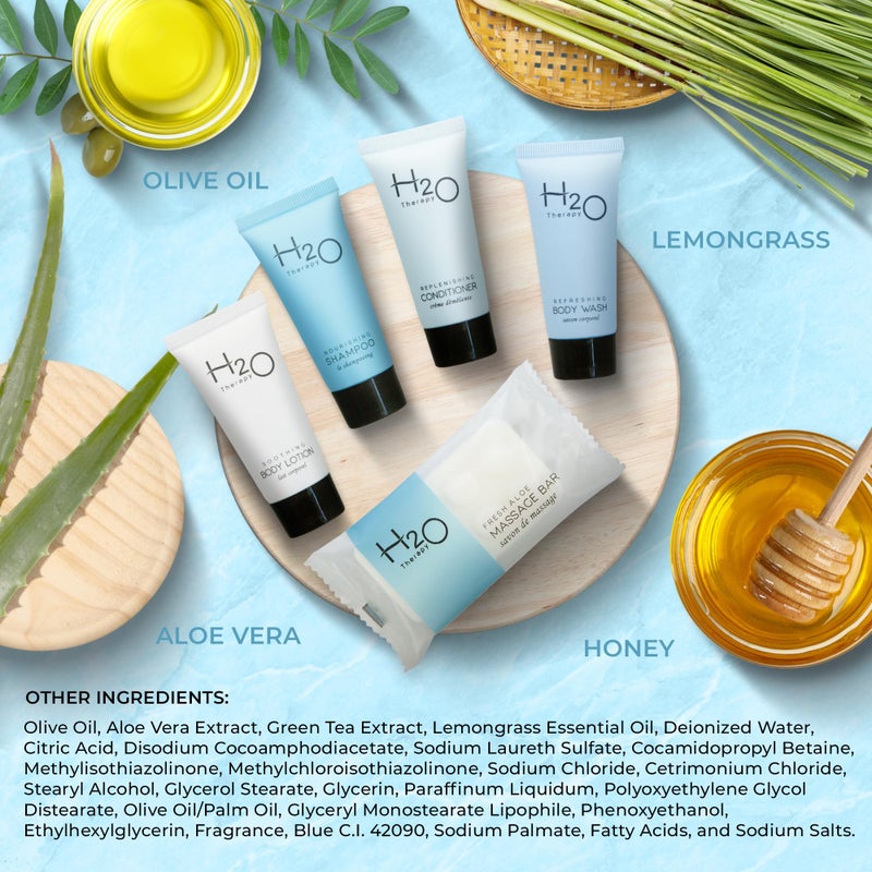 H2O Therapy Hotel Soaps & Toiletries Bulk Set | 1-Shoppe Amenities Kit | 0.85oz Shampoo & Conditioner, Body Wash, Lotion, 1oz Bar Soap | Travel Size | 75 Pieces - Image 4